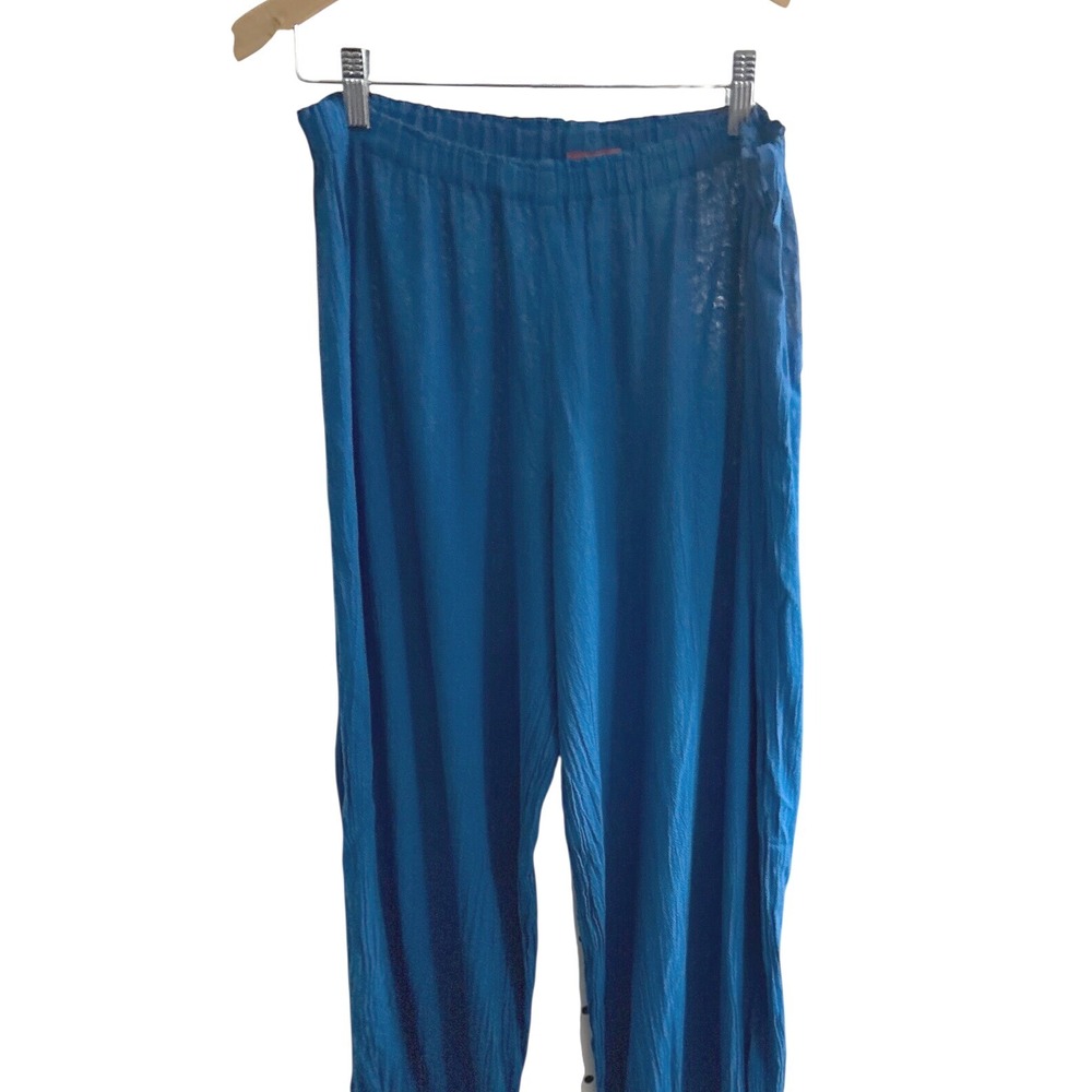 Oh My Gauze! Womens Blue 100% Cotton Crinkle Gauze Ruffled Cuff Pants Size 2